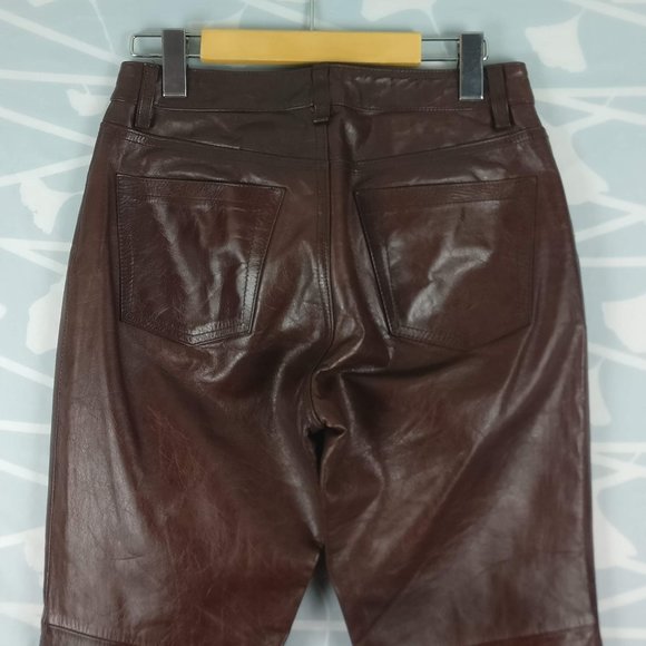 High Rise Straight Leg Brown Vintage GAP Leather Pant Leather Trouser 2 - Picture 3 of 12